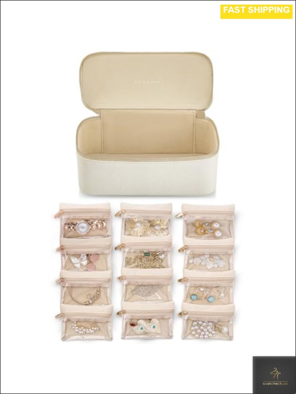 Travel Jewelry Case Organizer with 12 Velvet Transparent Zip Pockets PU Leather